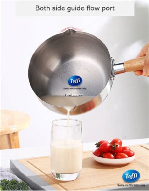 Toffi High Quality Stainless Steel Wooden Handle Deep Saucepan Milk Pot