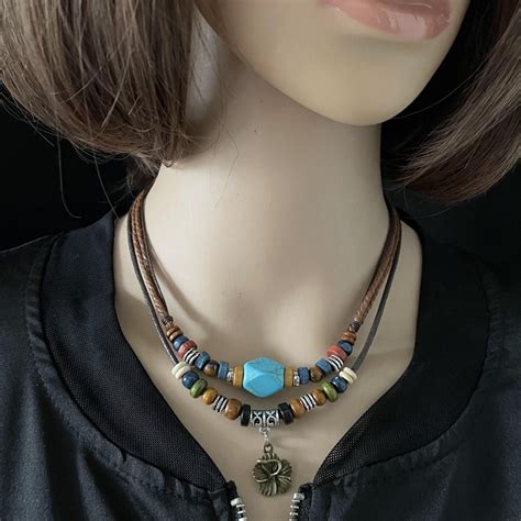 Retro Bohemia Statement Necklace Beads Layered Choker Pendant Necklaces