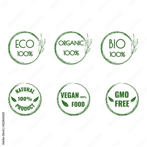 Set Of Stickers In A Green Circle Eco Natural Product Bio Vegan