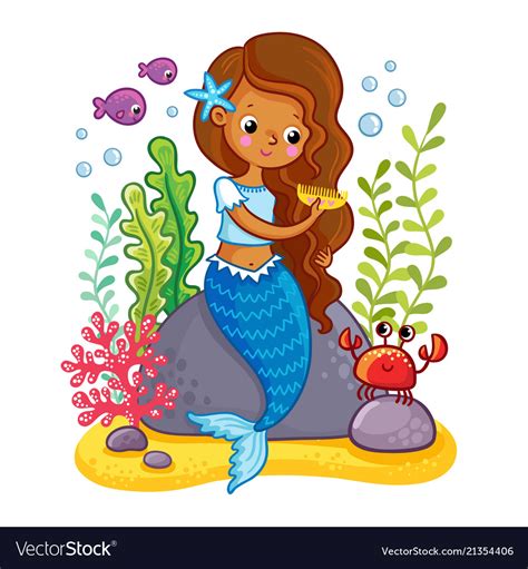 Mermaid Sits On A Rock And Combs Royalty Free Vector Image