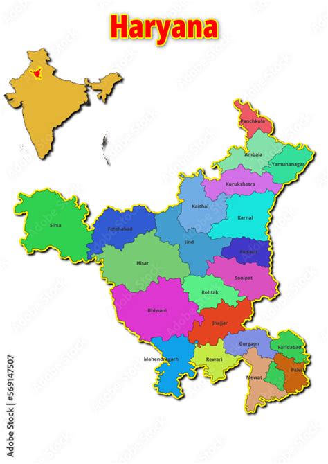 Map Of Haryana State With Names Of Regions Vector Illustration Of