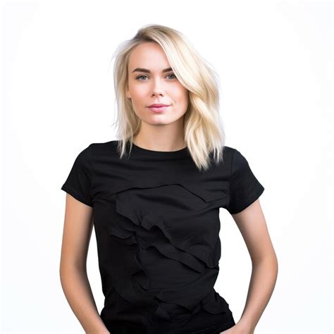 Premium AI Image A Woman Wearing A Black Shirt With Ruffles On It