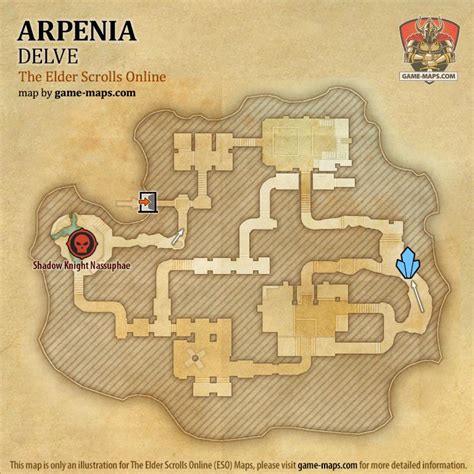 ESO Arpenia Delve Map with Skyshard and Boss location in Blackwood