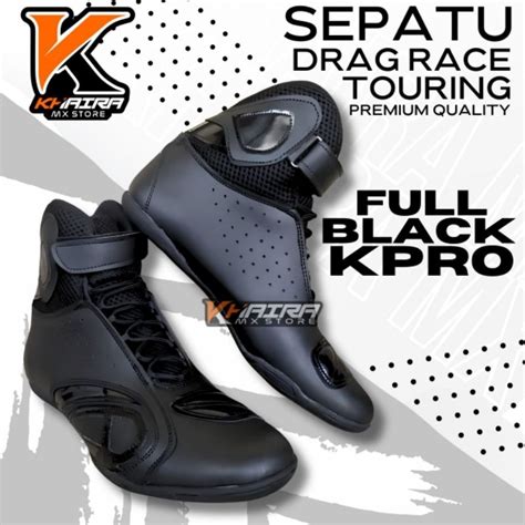 Jual Sepatu Balap Drag Race Sepatu Touring Bikers Hitam Polos Shopee