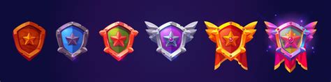 Game Rank Badge Level Icon Medal Shield With Star Vector Art