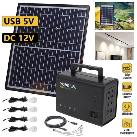 DFITO Solar Panel Power Generator Kit, Portable Battery Pack with 4 LED ...