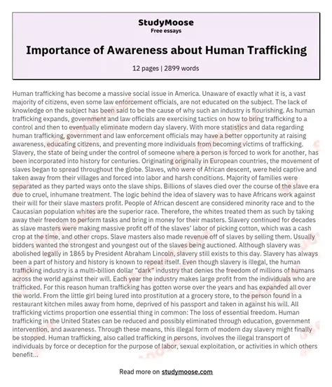 Importance Of Awareness About Human Trafficking Free Essay Example