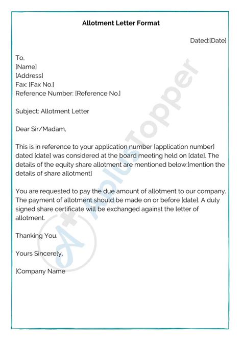 Allotment Letter Format Sample And How To Write An Allotment Letter