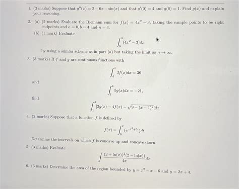 Solved 1 3 Marks Suppose That G′′x2−6x−sinx And That