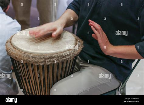 Drummers Hands On An African Djembe Drum Musical Instrument Ethnic Beat