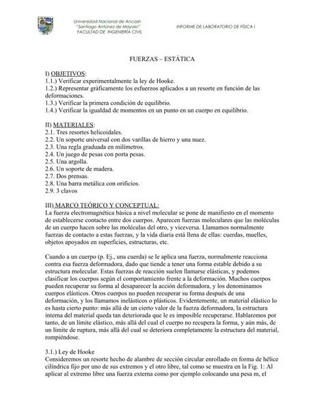 PDF Fisica I segundo informe Fuerzas Estática DOKUMEN TIPS