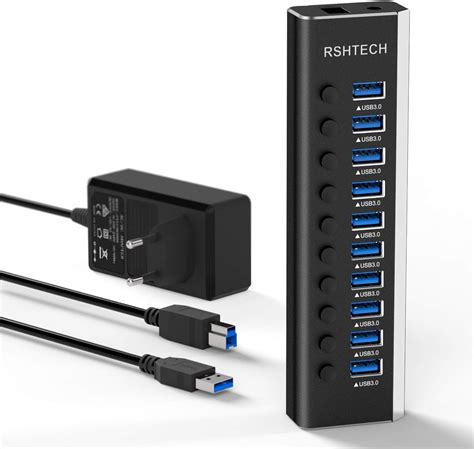 RSHTECH USB Hub Aktiv 3 0 Mit 36W Netzteil Aluminium 10 Ports USB 3 0