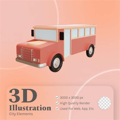 Ilustração 3d Da Escola De ônibus Psd Premium