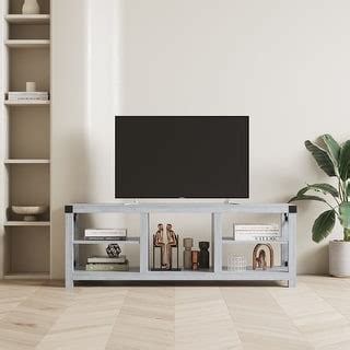 Grey Oak TV Stand Storage Shelves TV Console Table for Living Room - 61.00" x 15.48" x 21.65 ...