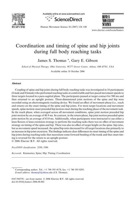 PDF Coordination And Timing Of Spine And Hip Joints During Full Body