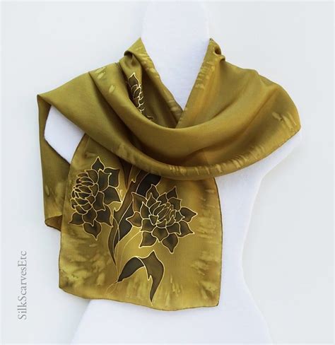 Silk Scarf Gold Black Dahlias Hand Painted Silk Metallic Etsy Hand