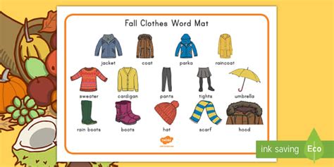 Fall Clothes Vocabulary Card Word Mat (Teacher-Made)