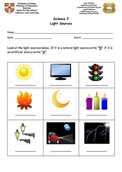 Light Sources Worksheet 2