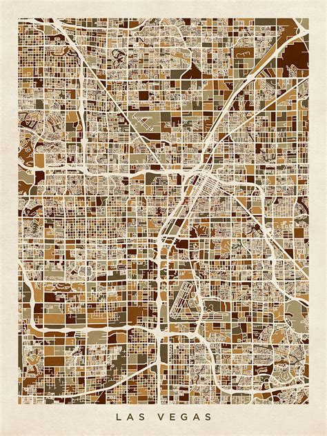 Las Vegas City Street Map Digital Art By Michael Tompsett Free Image