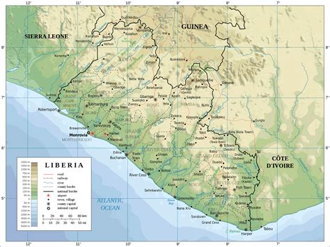 Liberia Physical Map • Mappery