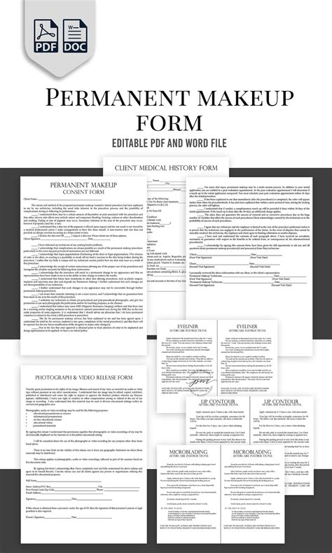 Editable Permanent Makeup Consent Forms Customizable Etsy