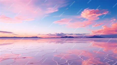 Premium AI Image | Beautiful Sunset over Salar de Uyuni Salt Flats Spectacular colors sunset sky