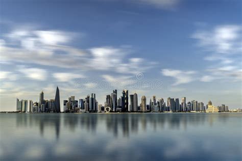 The Panoramic Skyline of Doha, Qatar during Sunrise Sunset Editorial ...