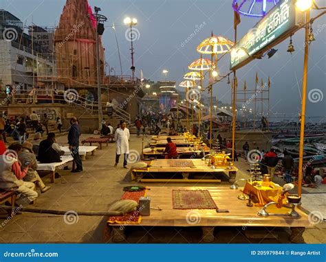 Banaras Ganga Arti Rituals At Ganga Ghat Performed By Hindu Priests