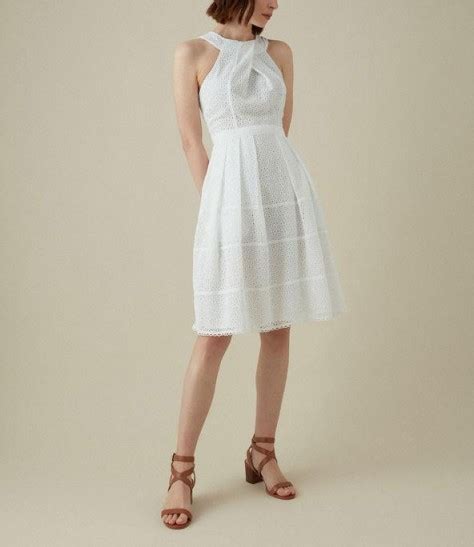 Karen Millen Broderie Halterneck Dress In White ~ Feminine Summer Clothing