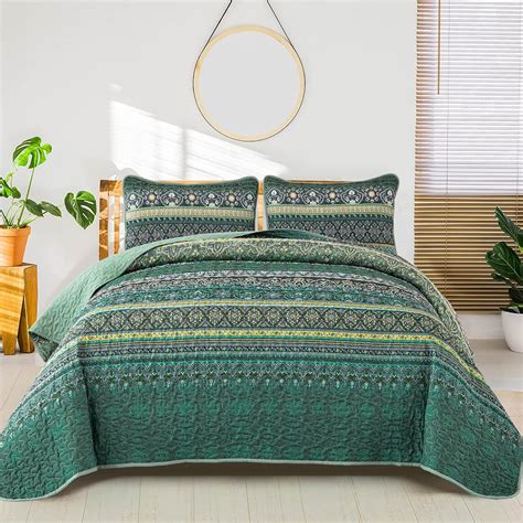 Amazon Wongs Bedding Boho Quilt Queen Size Green Bohemian Queen