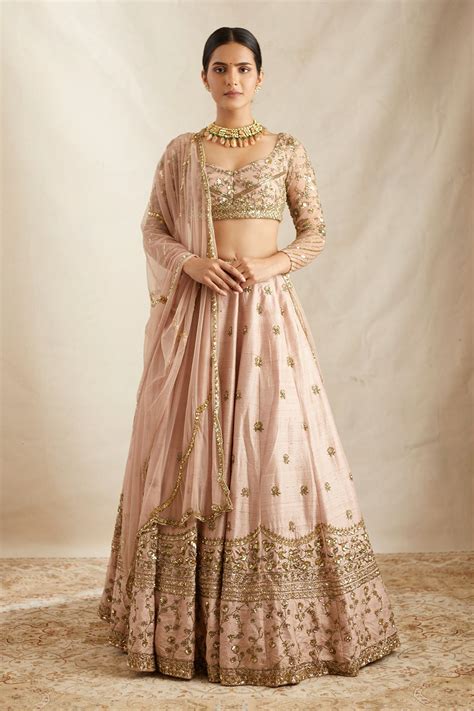 Buy Pink Lehenga Raw Silk Embroidered Nakshi V Neck Floret Bridal Set