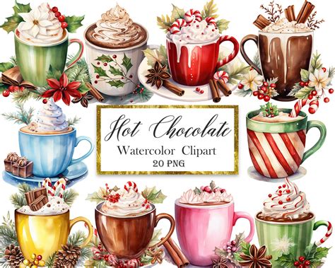 Hot Chocolate Mug Watercolor Clipart Christmas Decor Clipart Png Etsy