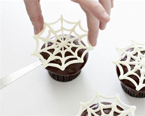 Piped Chocolate Spider Web How To Halloween Sweets Halloween Cupcakes