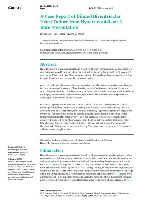 (PDF) Rare Presentation Heart Failure from Hyperthyroidism: … · severe ...