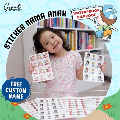 Jual GIANTPALACE 92PCS STICKER LABEL NAMA ANAK WATERPROOF OILPROOF