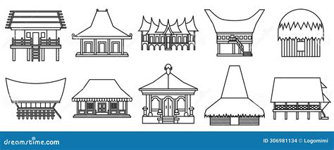 Indonesian Traditional House Collection, Set Of Rumah Adat Vector ...