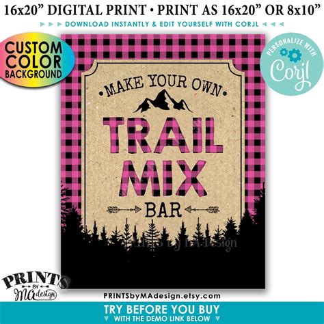 Lumberjack Trail Mix Bar Sign Make Your Own Trail Mix Custom Color