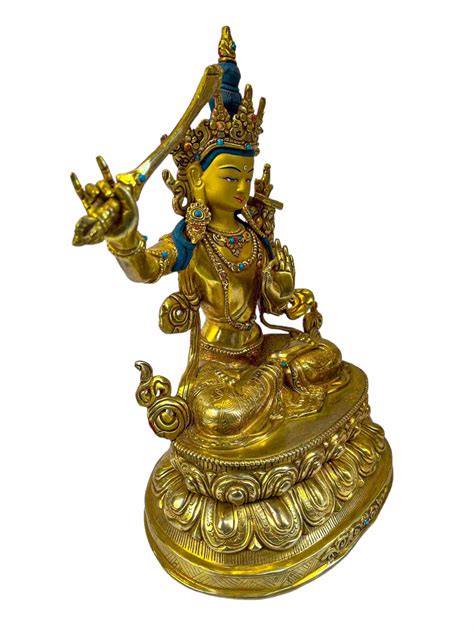 Master Quality Buddhist Statue Of Manjushri Gold Plated With