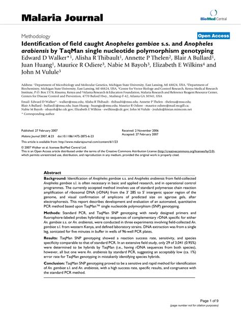 (PDF) Identification of field caught Anopheles gambiae s.s. and ...