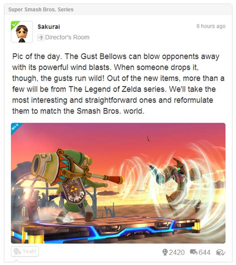 Gust Bellows Appear As New Item In Super Smash Bros Zelda Dungeon