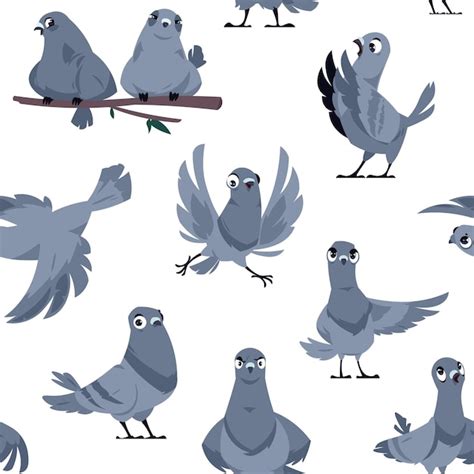 Premium Vector Cartoon Pigeon Pattern Seamless Print Of Cute Birds In