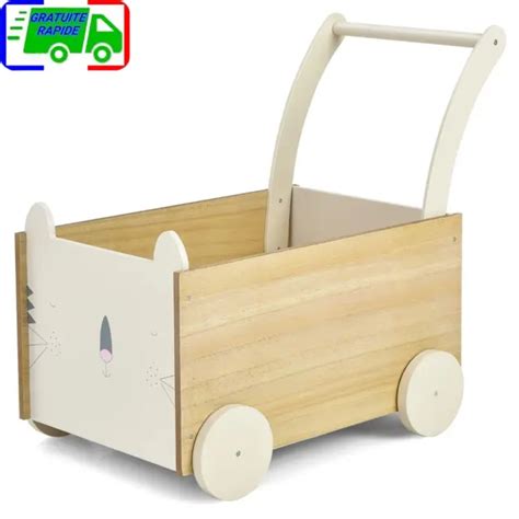 2 EN 1 Trotteur Pousseur Enfant Chariot Enfant En Bois Chariot De