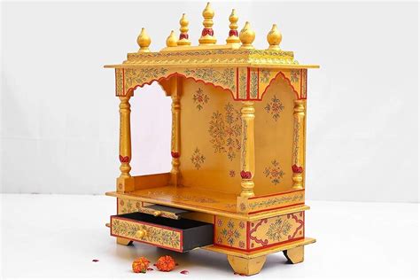 Home Decorative Handprinted Wooden Temple Temple for Home (Light Golden ...