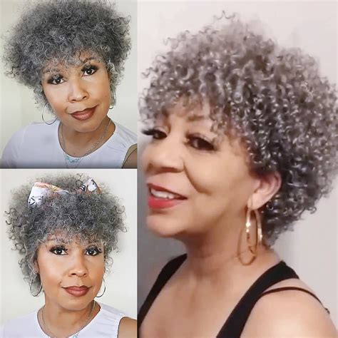 Buy Grey Human Hair Wig Black And Grey Afro Kinkys Curly Human Hair Wig