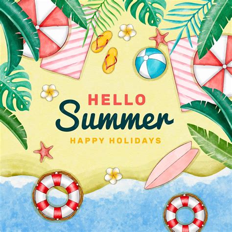 Premium Vector Hand Painted Watercolor Hello Summer Illustration