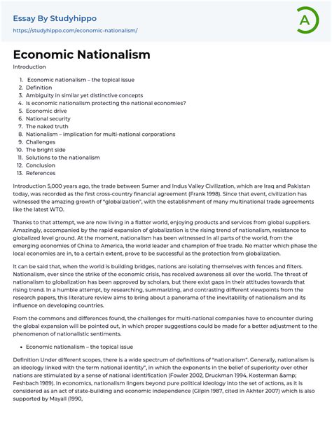 Economic Nationalism Essay Example Studyhippo