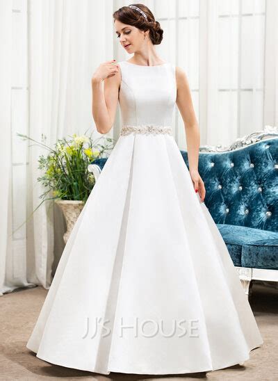 Robe Marquise Col rond Longueur ras du sol Satiné Robe de mariée avec