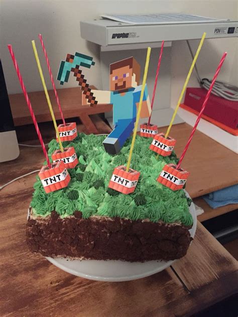 Minecraft Grass Block Birthday Cake Printed Out Some Tnt Blocks And