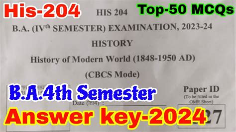 His Ddu Ki Answer Key History For Ba Th Semester History