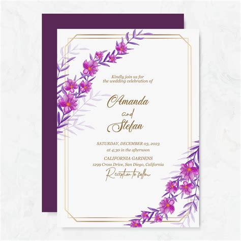 Premium Vector Wedding Invitation Template With Watercolor Flower